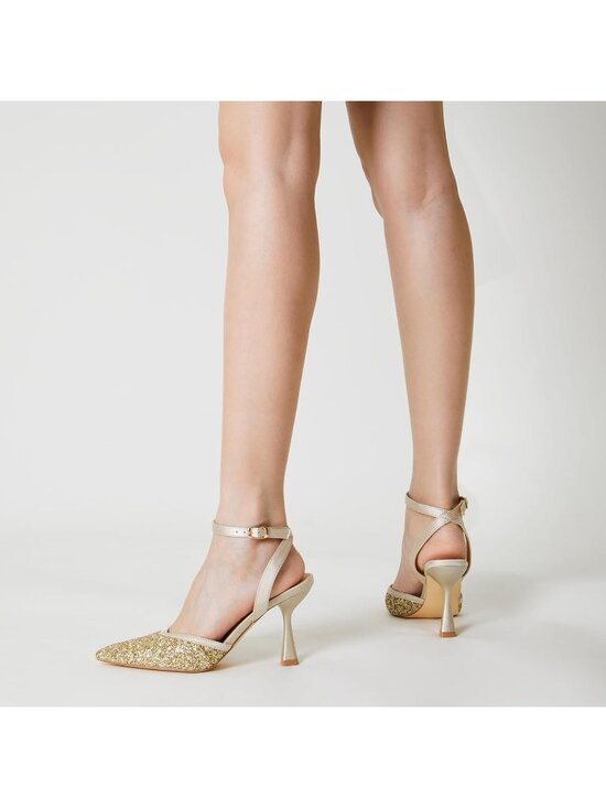 Miluxas Slingback Pumps for Women Mesh Stiletto Pointed Toe  Women\'s Gold Slingback Pointed Toe Stiletto Heels Ankle Strap Heeled Sandals